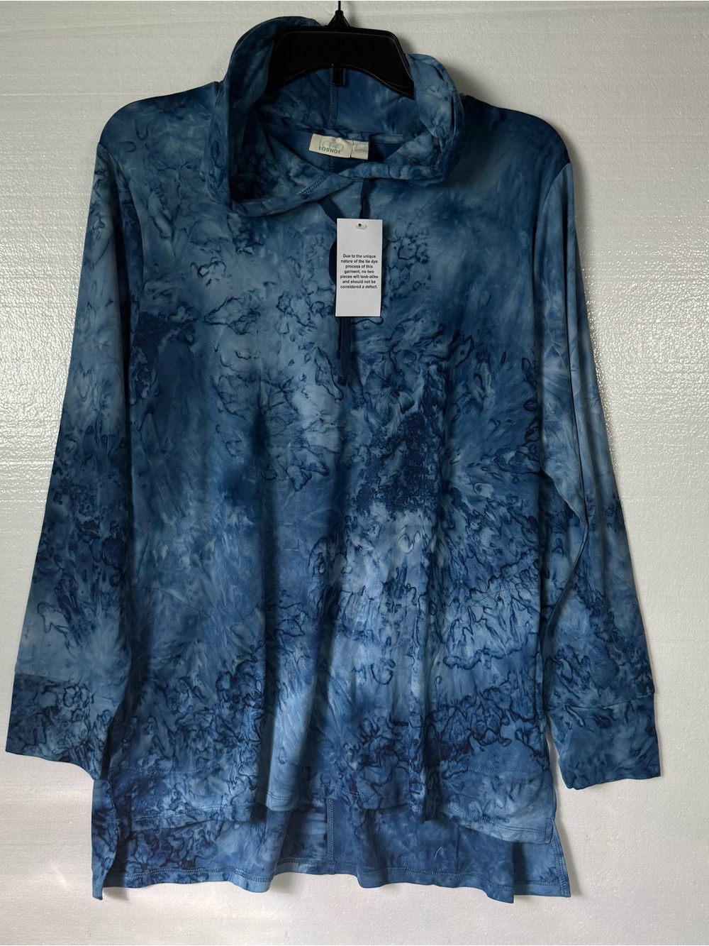 LOGO Lounge Lori Goldstein Women Small Blue Tie Dye Hooded Tunic Top Cozy Soft